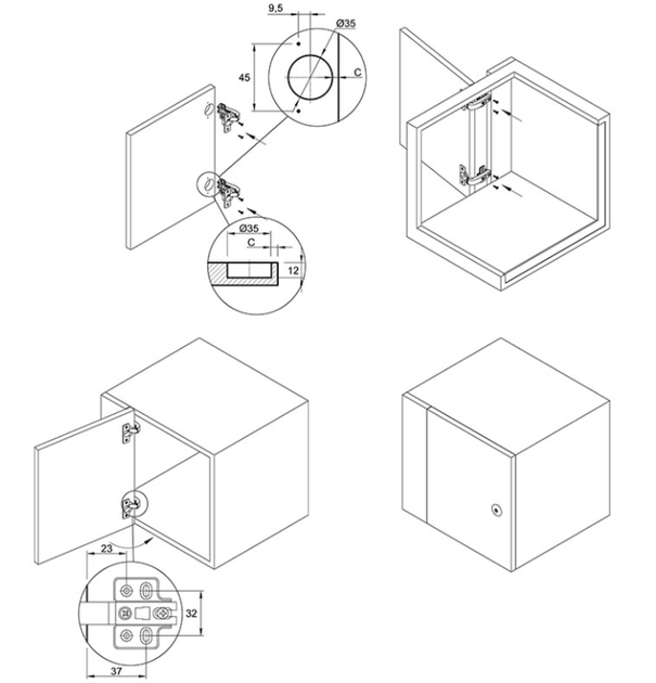 Петля Muller рівнолежача з пружиною 90° Slide-On D=35мм Нікель (MP0087) - зображення 5