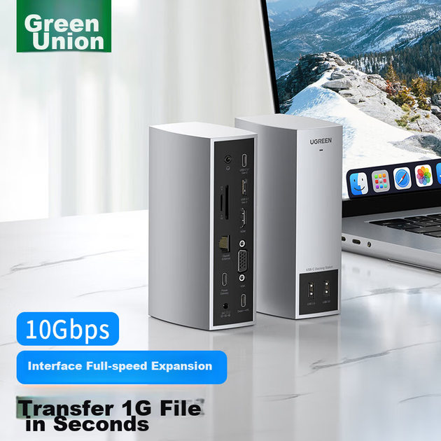 Вертикальна док-станція розширення UGREEN Type-C для настільних комп'ютерів, конвертер USB-C на HDMI/VGA, порт Gigabit Ethernet, адаптер 4K для двох екранів, багатофункціональний концентратор, сумісний з Apple Mac 16/17 - Фото 1 Вертикальна док-станція розширення UGREEN Type-C для настільних комп'ютерів, конвертер USB-C на HDMI/VGA, порт Gigabit Ethernet, адаптер 4K для двох екранів, багатофункціональний концентратор, сумісний з Apple Mac 16/17 - зображення 1