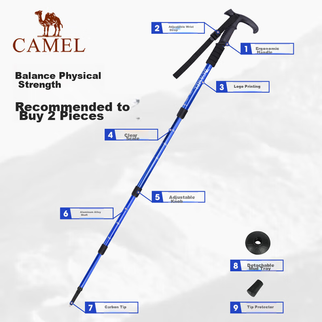 Треккинговая палка CAMEL 2SA7D42, телескопическая, многофункциональная, для туризма - изображение 10