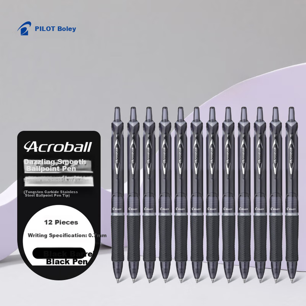 Ручка шариковая PILOT Acroball с выдвижным стержнем, 0.7мм, черная, набор 12 шт - изображение 4
