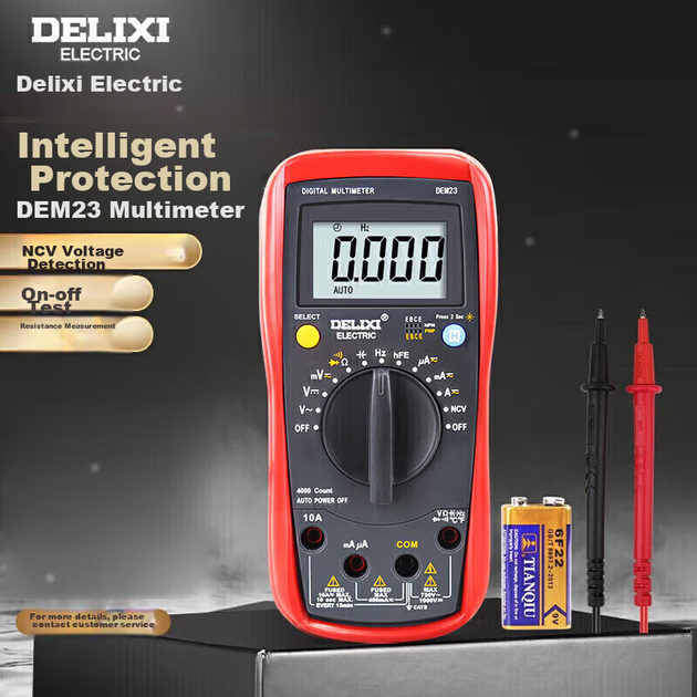 Цифровой мультиметр DELIXI ELECTRIC, защищенный от перегрева ЖК-дисплей с подсветкой, высокоточный мультиметр для домашнего использования, амперметр DEM23 - Фото 4 Цифровой мультиметр DELIXI ELECTRIC, защищенный от перегрева ЖК-дисплей с подсветкой, высокоточный мультиметр для домашнего использования, амперметр DEM23 - изображение 4