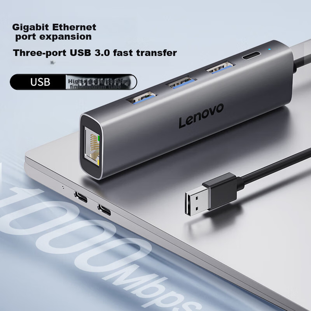 Док-станция Lenovo USB 3.0 с гигабитным Ethernet-адаптером RJ45, проводным сетевым адаптером-конвертером, USB-расширителем для ноутбука, USB-разветвителем Xiaoxin 4-в-1. - изображение 7