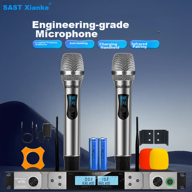 Микрофон SAST OK-22 беспроводной двухканальный UHF, для караоке - Фото 5 Микрофон SAST OK-22 беспроводной двухканальный UHF, для караоке - изображение 5