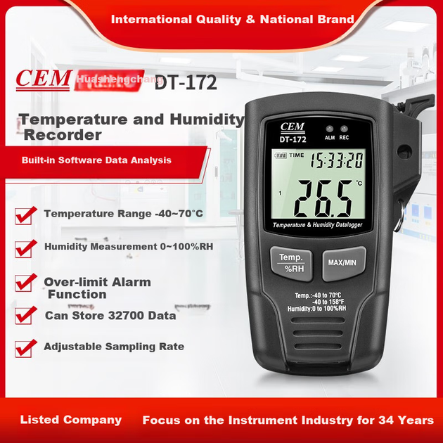 Регистратор температуры и влажности CEM DT-172 с USB, для помещений - изображение 4