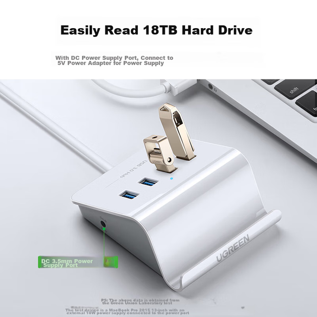 UGREEN USB Hub 3.0 Expansion Dock, 4-Port HUB Converter Hub Splitter, Laptop Desktop Computer MultiPort Hub Extension Cable Adapter with Power Port - изображение 5