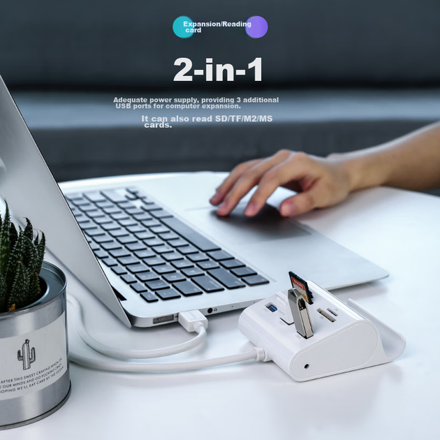 USB-концентратор UGREEN 3.0, высокоскоростная док-станция расширения на 3 порта, разветвитель HUB, многопортовый адаптер для ноутбука с функцией чтения SD/TF-карт и разъемом питания. - изображение 3