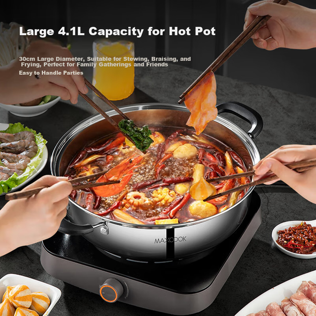 Кастрюля Maxcook MH-30 нержавеющая сталь 304, 30 см, с крышкой - изображение 3