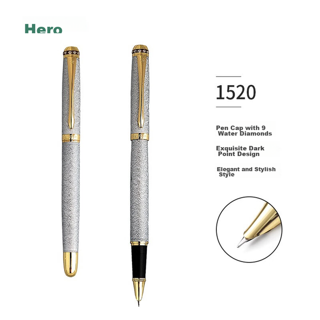 Авторучка HERO, 1520 білого оксамитового піску, багатокольорове тонке перо, іридієво-золота авторучка для чоловіків та жінок, ручка для практики каліграфії, чорнильна ручка, офісна ручка для підписів - зображення 11