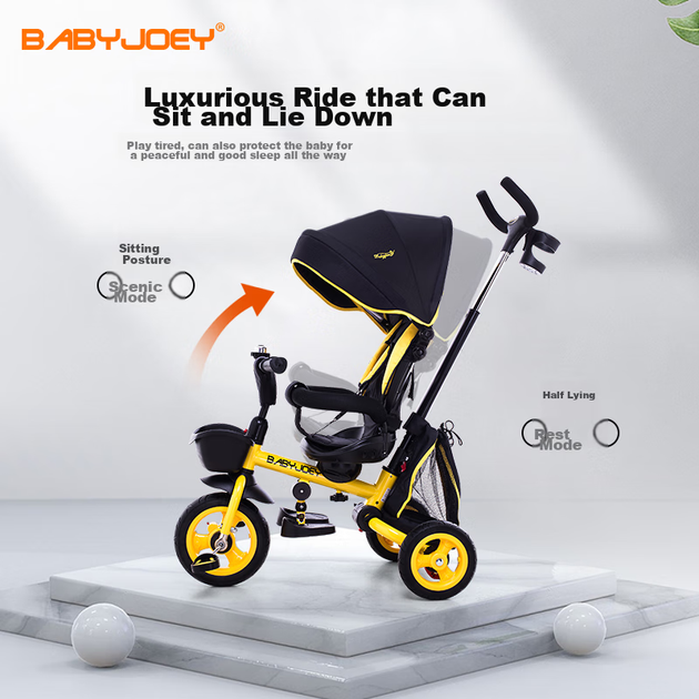 Детский трехколесный велосипед BABYJOEY British, модель TT56S, молниеносно-желтый, для детей от 1 до 5 лет. - зображення 8