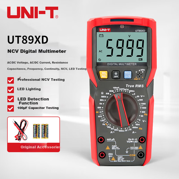 Цифровой мультиметр UNI-T UT89XD NCV со светодиодной подсветкой, универсальный измерительный прибор для электриков, с подсветкой и фонариком для домашнего использования. - Фото 1 Цифровой мультиметр UNI-T UT89XD NCV со светодиодной подсветкой, универсальный измерительный прибор для электриков, с подсветкой и фонариком для домашнего использования. - изображение 1