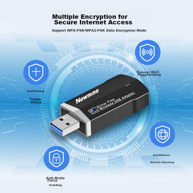 Newmine MINI-1300M USB-адаптер з підтримкою бездротового зв'язку, гігабітний дводіапазонний, приймач-передавач Wi-Fi для настільних комп'ютерів та ноутбуків, високошвидкісний, що проникає в стіну - Фото 7 Newmine MINI-1300M USB-адаптер з підтримкою бездротового зв'язку, гігабітний дводіапазонний, приймач-передавач Wi-Fi для настільних комп'ютерів та ноутбуків, високошвидкісний, що проникає в стіну - зображення 7