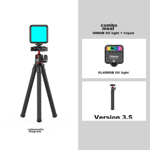 Магнітний повнокольоровий RGB-підсвічувач Ulanzi VL49, комплект штатива Octopus, портативний кишеньковий світлодіодний фотоліхтар з двома температурами, для бездзеркальних камер та смартфонів, зі спалахом - изображение 5