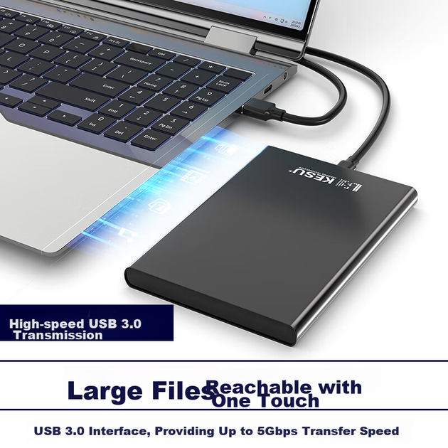 Портативный жесткий диск KESU 1 ТБ, USB 3.0, большой емкости, механический внешний жесткий диск, позволяет хранить огромные объемы данных, подключается к ноутбукам и смартфонам, 2,5 дюйма, подходит для семейного и офисного использования. - изображение 5