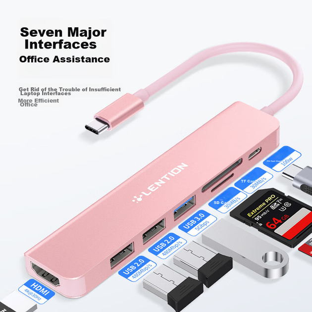 Сумісний з ноутбуками Apple, док-станція розширення Type-C, концентратор USB 3.0, конвертер HDMI 4K для дзеркального відображення екрана, адаптер-розгалужувач, зчитувач карт SD/TF - зображення 2