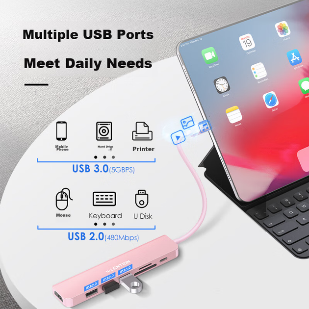 Сумісний з ноутбуками Apple, док-станція розширення Type-C, концентратор USB 3.0, конвертер HDMI 4K для дзеркального відображення екрана, адаптер-розгалужувач, зчитувач карт SD/TF - зображення 4