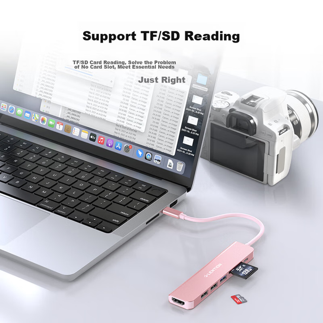 Сумісний з ноутбуками Apple, док-станція розширення Type-C, концентратор USB 3.0, конвертер HDMI 4K для дзеркального відображення екрана, адаптер-розгалужувач, зчитувач карт SD/TF - зображення 5