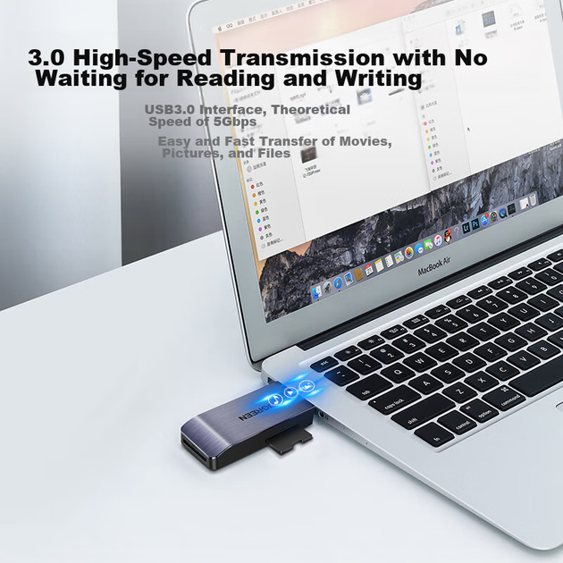 UGREEN USB3.0 Высокоскоростной кардридер, многофункциональный кардридер «все в одном», поддерживает карты памяти SD/TF/CF/MS для телефонов, фотоаппаратов и видеорегистраторов, карта памяти 50540 - изображение 5