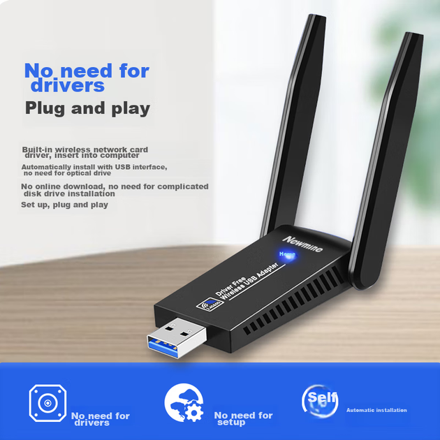 Беспроводной сетевой адаптер Newmine 1300M USB, двухдиапазонный 5G, для настольных и портативных компьютеров, портативный Wi-Fi приемник и передатчик, с внешней двойной антенной, обеспечивающей высокоскоростное покрытие, проникающее сквозь стены. - Фото 6 Беспроводной сетевой адаптер Newmine 1300M USB, двухдиапазонный 5G, для настольных и портативных компьютеров, портативный Wi-Fi приемник и передатчик, с внешней двойной антенной, обеспечивающей высокоскоростное покрытие, проникающее сквозь стены. - изображение 6