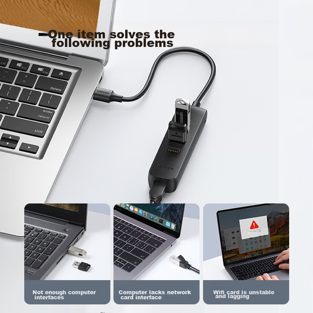 USB 3.0-хаб UGREEN, Ethernet-адаптер для ноутбука, конвертер дротової мережевої карти, розширювальна док-станція, сумісна з комп'ютерами Apple та Huawei, концентратор-хаб, адаптер RJ45 - Фото 2 USB 3.0-хаб UGREEN, Ethernet-адаптер для ноутбука, конвертер дротової мережевої карти, розширювальна док-станція, сумісна з комп'ютерами Apple та Huawei, концентратор-хаб, адаптер RJ45 - изображение 2