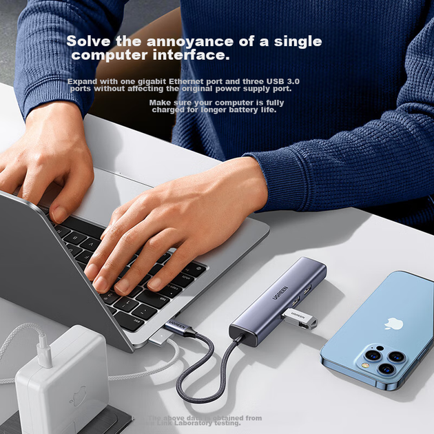 Адаптер UGREEN Type-C — Gigabit Ethernet с сетевым портом, USB-конвертер сетевой карты для компьютеров Apple, адаптер Thunderbolt для ноутбуков MacBook. - Фото 6 Адаптер UGREEN Type-C — Gigabit Ethernet с сетевым портом, USB-конвертер сетевой карты для компьютеров Apple, адаптер Thunderbolt для ноутбуков MacBook. - зображення 6