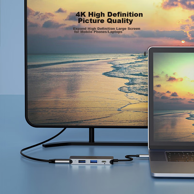 Док-станция расширения PHILIPS Type-C, адаптер для компьютеров Huawei и Apple, док-станция расширения для MacBook и iPad, разветвитель USB-C на HDMI для ноутбука, 4-контактный разъем. - изображение 4