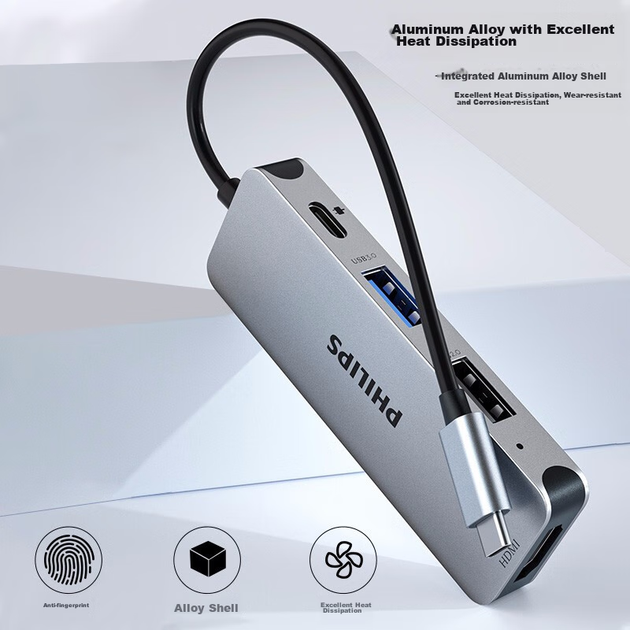 Док-станция расширения PHILIPS Type-C, адаптер для компьютеров Huawei и Apple, док-станция расширения для MacBook и iPad, разветвитель USB-C на HDMI для ноутбука, 4-контактный разъем. - изображение 6
