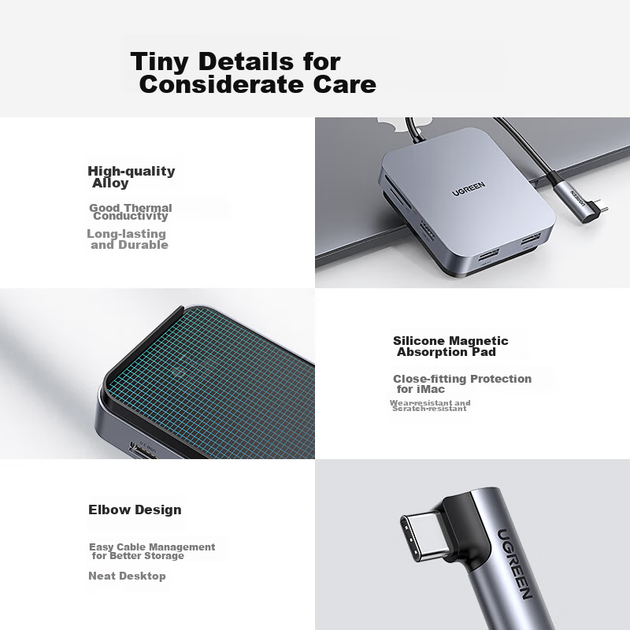 Док-станция UGREEN Type-C, совместимая с Apple iMac, магнитный концентратор расширения, многофункциональный USB-концентратор, кардридер, передача данных, ноутбук. - изображение 7