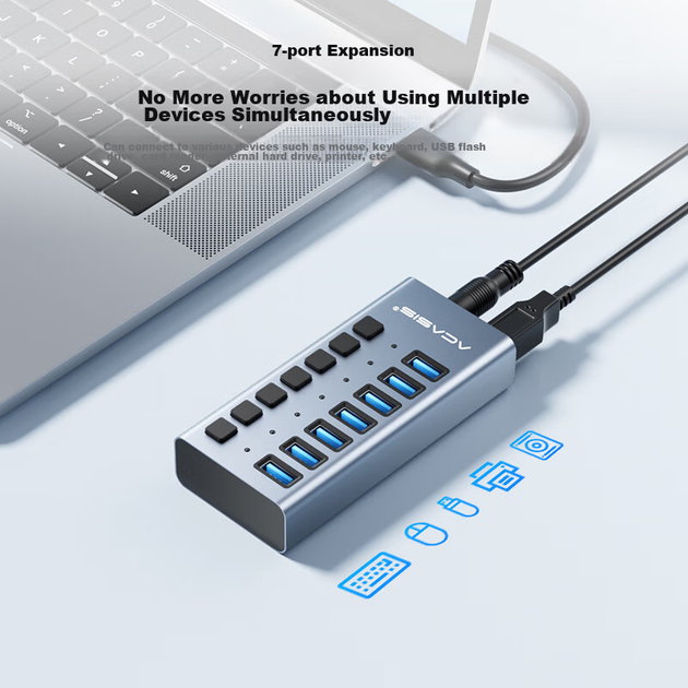USB-концентратор Acasis 3.0, кабель-дублікатор для високошвидкісного розширення, багатопортовий адаптер для настільних комп'ютерів і ноутбуків HS-707MG - зображення 6