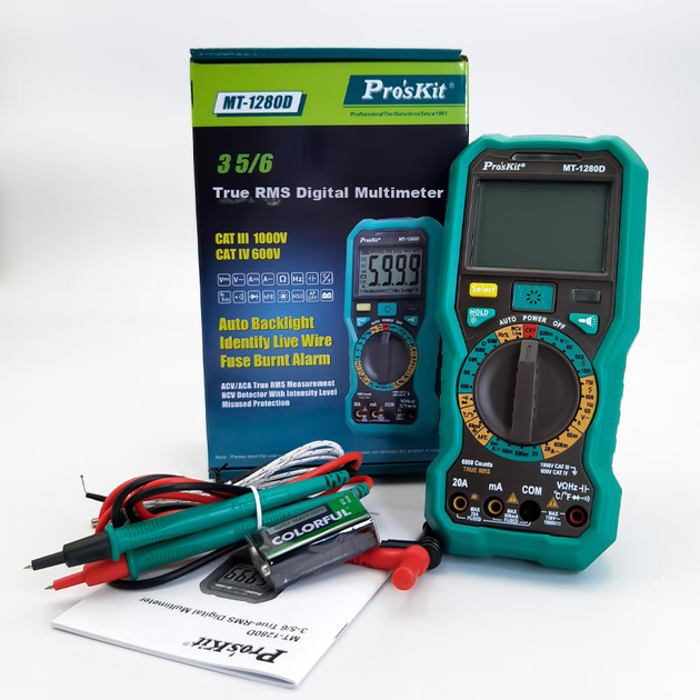 Цифровой мультиметр Pro'sKit MT-1280D, ЖК-дисплей, интеллектуальная защита от перегорания, универсальный измерительный прибор, измерительный прибор для электриков. - Фото 7 Цифровой мультиметр Pro'sKit MT-1280D, ЖК-дисплей, интеллектуальная защита от перегорания, универсальный измерительный прибор, измерительный прибор для электриков. - изображение 7