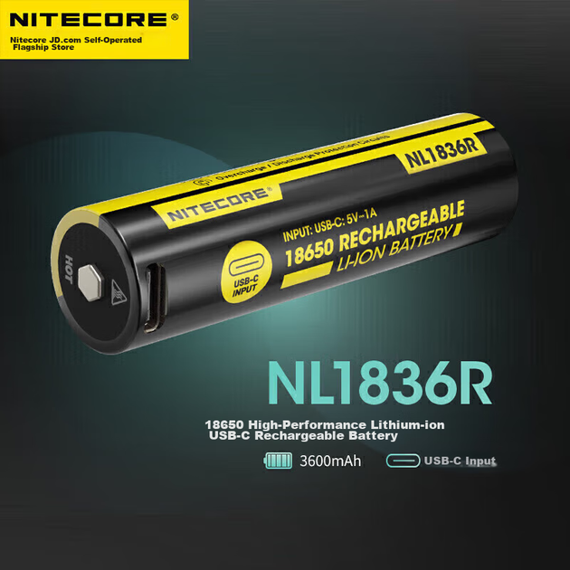 Літієва батарея NITECORE NL1836R для ліхтарика високої потужності, спеціально розроблена для акумуляторів 18650 з прямим заряджанням через порт C, сертифікована 3C - зображення 4