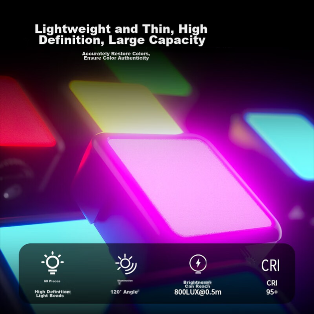 Ulanzi VL49RGB (чорний), комплект магнітних затискачів для повнокольорового заповнюючого світла, портативний кишеньковий світлодіодний ліхтарик, двоколірне світло для фотографії, ліхтарик для камери та телефону для прямої трансляції - зображення 8