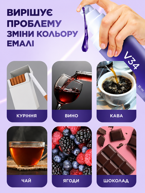 Отбеливающий фиолетовый корректор для зубов V34 30 мл корректор цвета эмали отбеливающее средство для зубов от желтизны для чувствительных зубов - Фото 5 Отбеливающий фиолетовый корректор для зубов V34 30 мл корректор цвета эмали отбеливающее средство для зубов от желтизны для чувствительных зубов - изображение 5