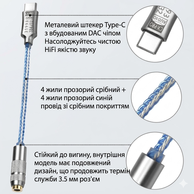 Підсилювач звуку GraveAudio CX Pro CX31993 ЦАП DAC DA06 перехідник адаптер зовнішня звукова карта для телефону USB Type C to 3,5 м - зображення 7