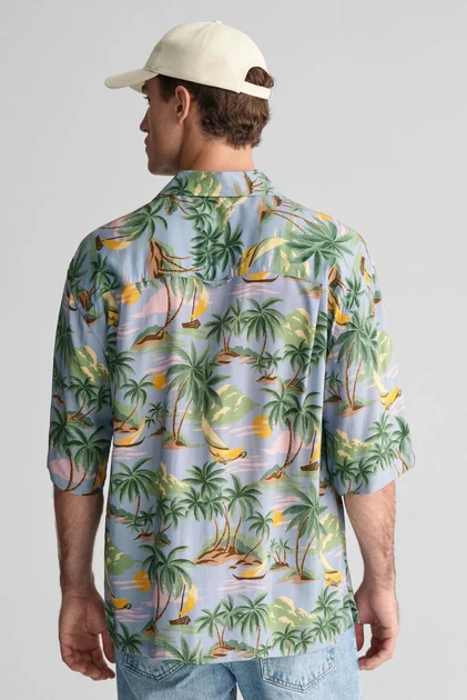 Чоловіча блакитна сорочка з візерунком REL VISCOSE HAWAII PRINT SS Gant XL 3240077 - Фото 2 Чоловіча блакитна сорочка з візерунком REL VISCOSE HAWAII PRINT SS Gant XL 3240077 - зображення 2