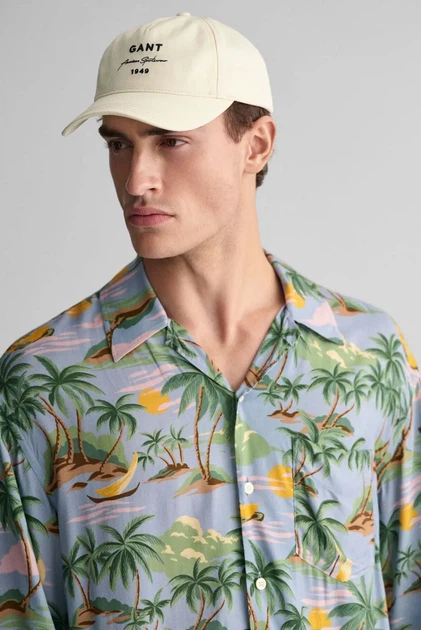 Чоловіча блакитна сорочка з візерунком REL VISCOSE HAWAII PRINT SS Gant L 3240077 - изображение 4