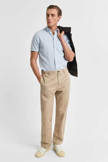 Чоловіча блакитна лляна сорочка REG COTTON LINEN SS SHIRT Gant S 3250083 - изображение 2