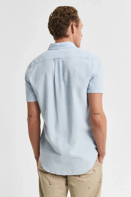 Чоловіча блакитна лляна сорочка REG COTTON LINEN SS SHIRT Gant S 3250083 - изображение 3