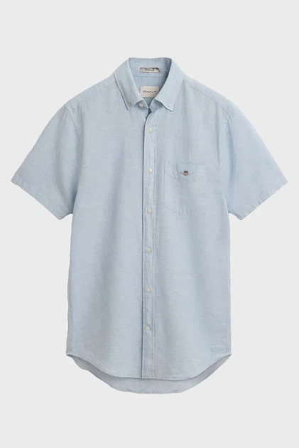 Чоловіча блакитна лляна сорочка REG COTTON LINEN SS SHIRT Gant S 3250083 - изображение 5