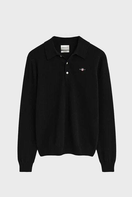 Чоловіче чорне вовняне поло SUPERFINE LAMBSWOOL Gant S 87215 - изображение 5