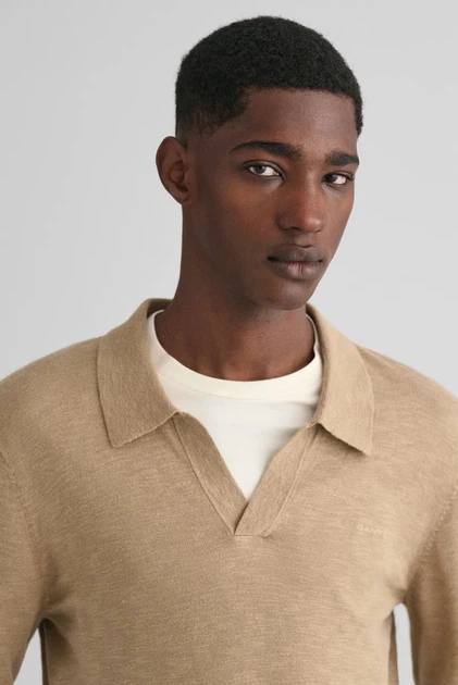 Чоловіче бежеве лляне поло COTTON LINEN OPEN Gant XXL 8050193 - изображение 4
