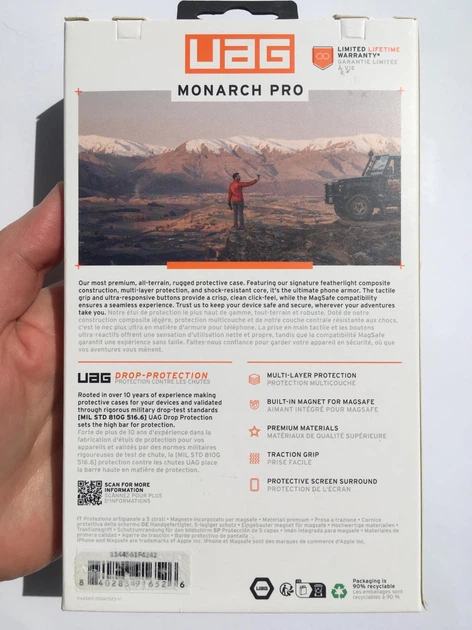 Чехол противоударный UAG Monarch Pro MagSafe (Original) для iPhone 16 Pro (6.3") Carbon Fiber 114456114242 - изображение 5