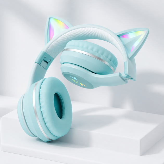 Дитячі бездротові навушники CATEAR BT618 з вушками та RGB-підсвіткою Bluetooth зелені - зображення 2