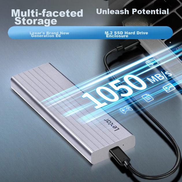 Портативний корпус для жорсткого диска Lexar M.2 NVMe, інтерфейс Type-C 3.2, зовнішній корпус для SSD, сумісний з SSD-накопичувачами ноутбуків Apple 17 дюймів, потужне тепловідведення - Фото 4 Портативний корпус для жорсткого диска Lexar M.2 NVMe, інтерфейс Type-C 3.2, зовнішній корпус для SSD, сумісний з SSD-накопичувачами ноутбуків Apple 17 дюймів, потужне тепловідведення - изображение 4