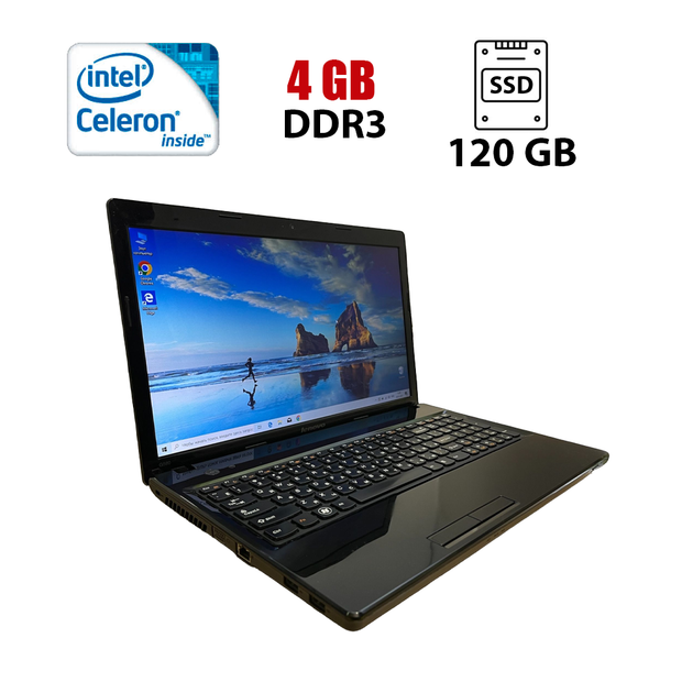 Ноутбук Б-класс Lenovo G580 / 15.6" (1366x768) TN / Intel Celeron B830 (2 ядра по 1.8 GHz) / 4 GB DDR3 / 120 GB SSD / Intel HD Graphics / WebCam б/у - Фото 1 Ноутбук Б-класс Lenovo G580 / 15.6" (1366x768) TN / Intel Celeron B830 (2 ядра по 1.8 GHz) / 4 GB DDR3 / 120 GB SSD / Intel HD Graphics / WebCam б/у - изображение 1