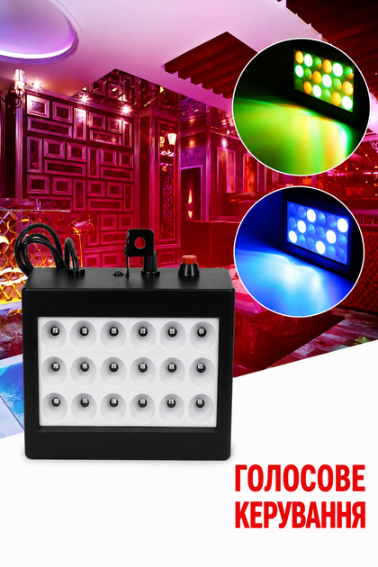 Стробоскоп для вечірок 18 LED 35W RGBW, з реакцією на звук, для дискотек, караоке, барів і домашніх свят - зображення 3