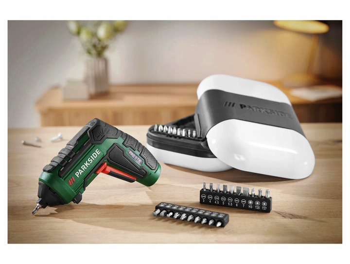 Аккумуляторная отвертка Parkside 4V 1500mAh 10Nm с USB-C и 30 битами для домашних работ - зображення 6