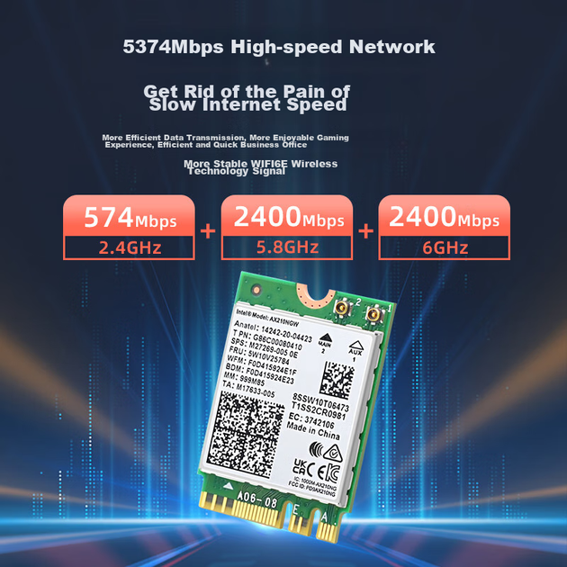 Беспроводная сетевая карта EB-LINK на базе чипа Intel AX210 для ноутбуков, интерфейс M.2 5374M, трехдиапазонная гигабитная сетевая карта WiFi6, Bluetooth 5.3, внутренний модуль для компьютера. - Фото 8 Беспроводная сетевая карта EB-LINK на базе чипа Intel AX210 для ноутбуков, интерфейс M.2 5374M, трехдиапазонная гигабитная сетевая карта WiFi6, Bluetooth 5.3, внутренний модуль для компьютера. - изображение 8