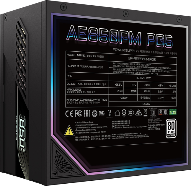 Блок живлення Gigabyte Aorus Elite 850W 80+ Platinum (GP-AE850PM PG5) - изображение 4