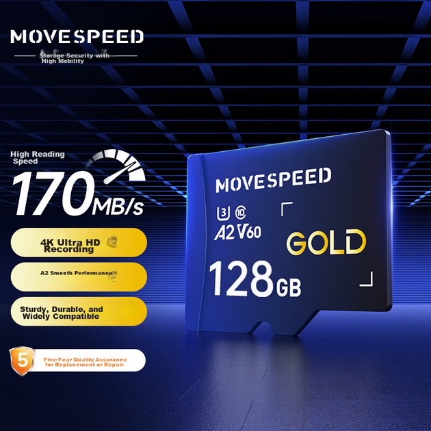 Карта памяти MOVE SPEED microSDXC 128GB UHS-I U3 V60 A2 (YSTFH300-128GU3) - Фото 3 Карта памяти MOVE SPEED microSDXC 128GB UHS-I U3 V60 A2 (YSTFH300-128GU3) - изображение 3