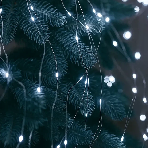 Светодиодная гирлянда USB 200 LED 2 метра 20 нитей холодный белый свет для украшения интерьера - зображення 7